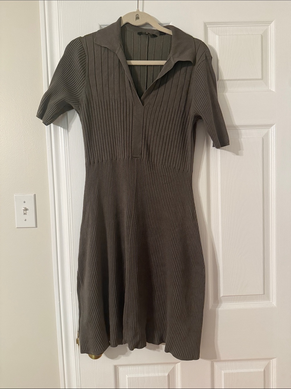 RW&CO. Olive Ribbed Polo-Knit Dress